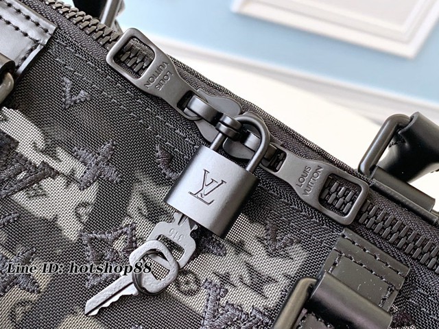 路易威登LV旅行包 M53971 黑色 KEEPALL BANDOULIERE50旅行袋 LV時尚款透明包袋 xxlv2030